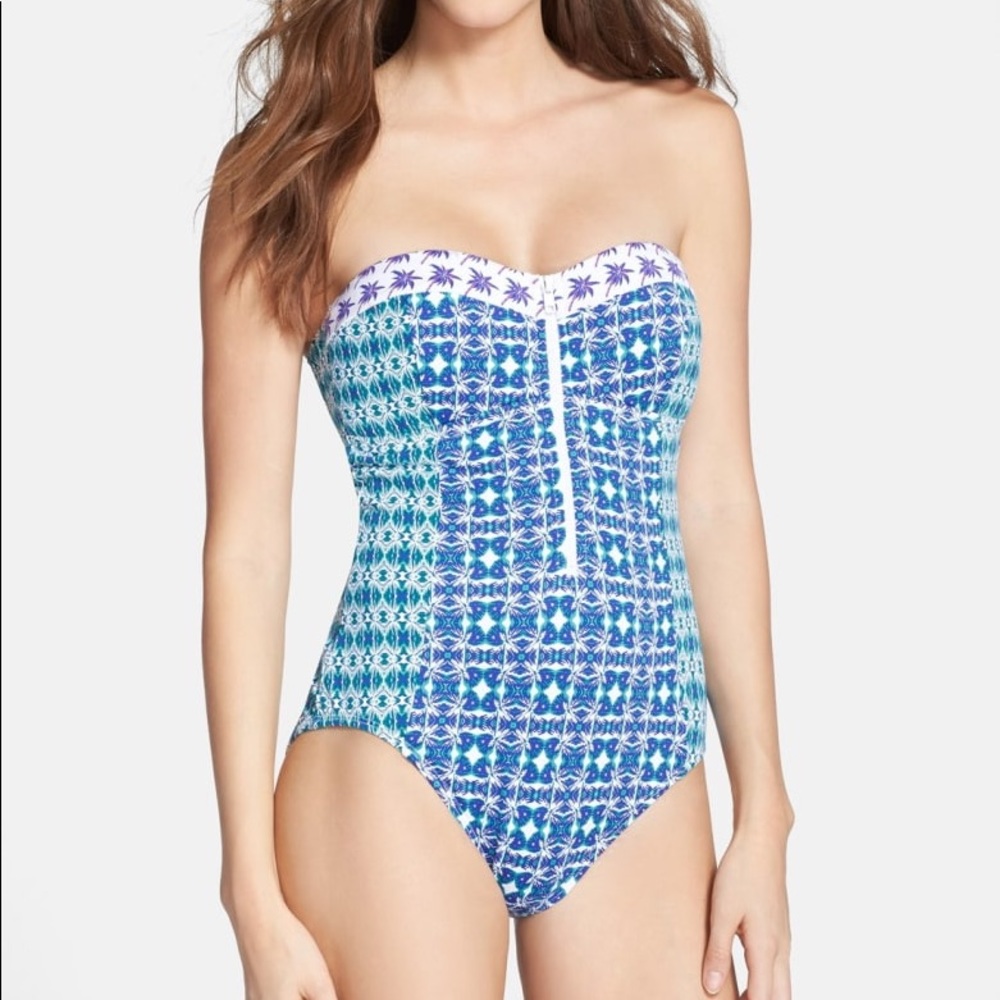 Tommy Bahama Zip Front Bandeau One-Piece Swimsuit